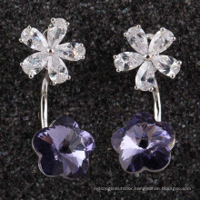 Silver Cubic Zirconia Crystal Diamond Stud Dangle Earrings